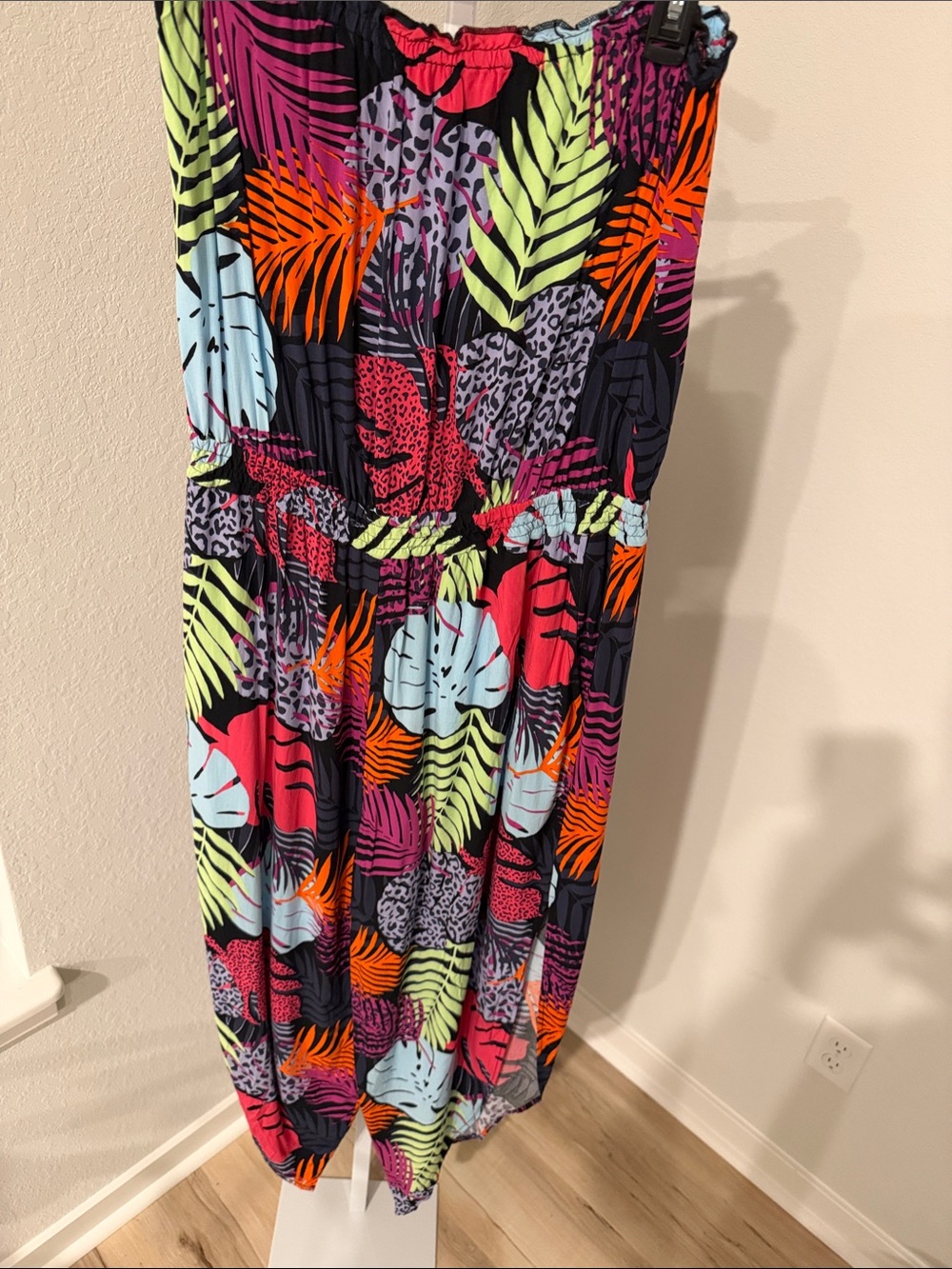 Bar III Neon Tropical Print Strapless Jumpsuit